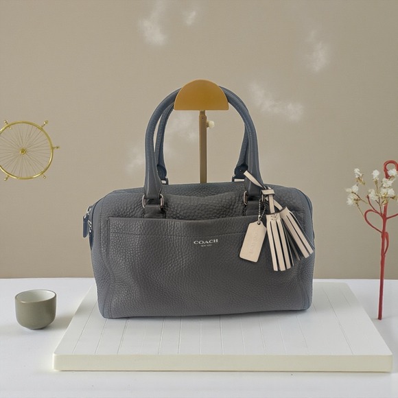Coach Gray Pebbled Leather Satchel Shoulder‎ Bag w/ Hangtag & Tassel